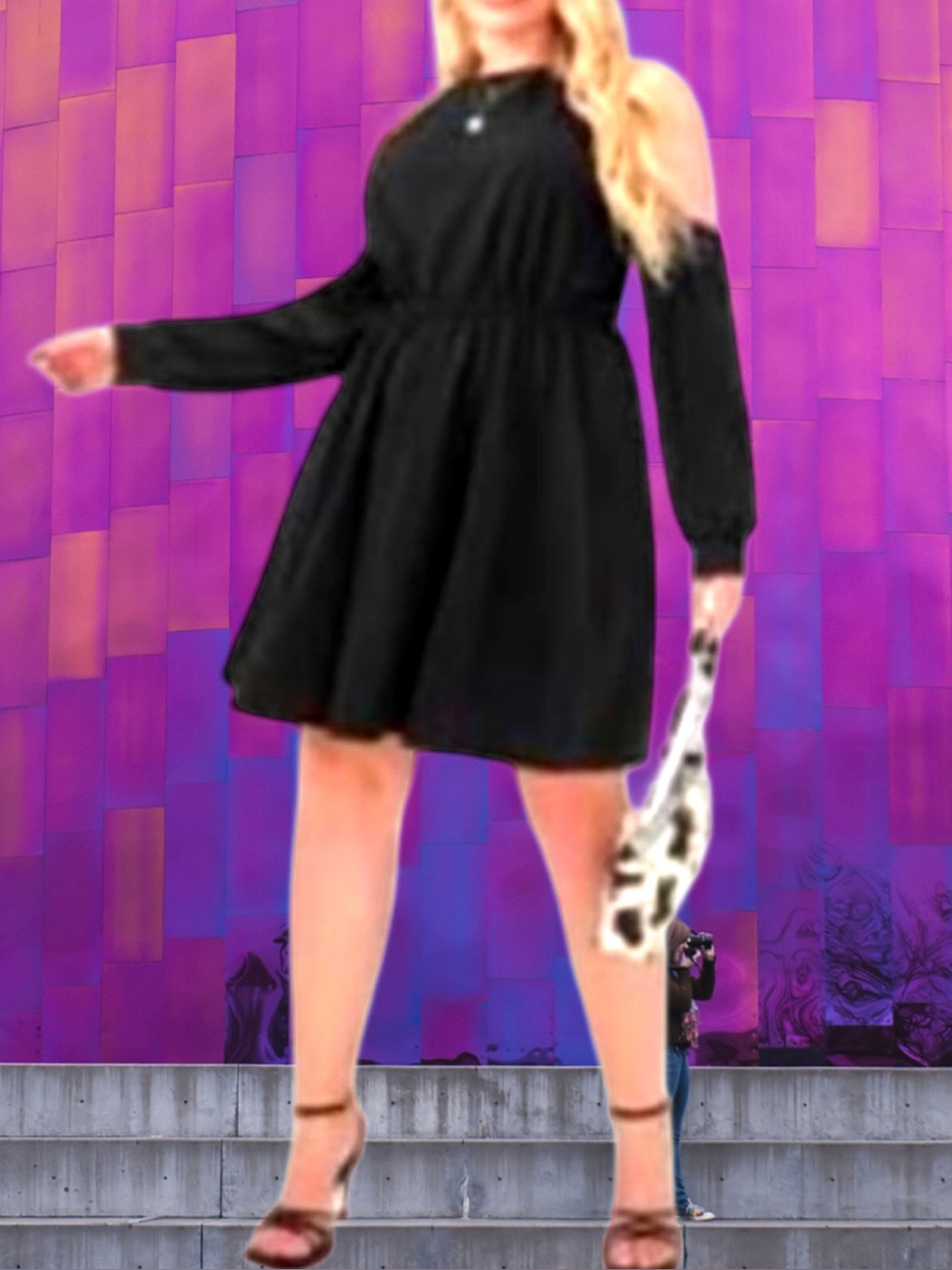 🆕Women’s plus-size Black Lace Long-sleeve Cold-shoulder Mini Dress❤️❤️4X